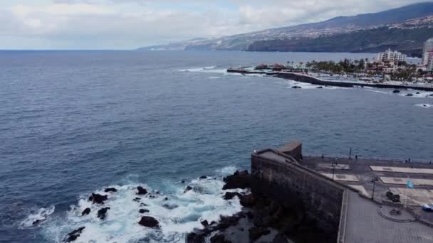 Aerial Landscape Puerto Cruz Atlantic Ocean Coast Tenerife Canary Island — Vídeos de Stock
