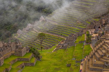 Machu Picchu ancient city view from Huchu'y Picchu in cloudy weather