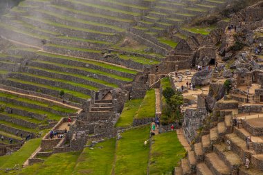 Machu Picchu ancient city view from Huchu'y Picchu in cloudy weather