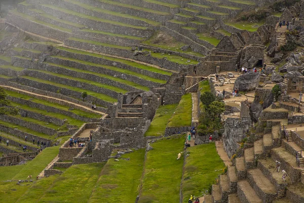 Machu Picchu ancient city view from Huchu'y Picchu in cloudy weather