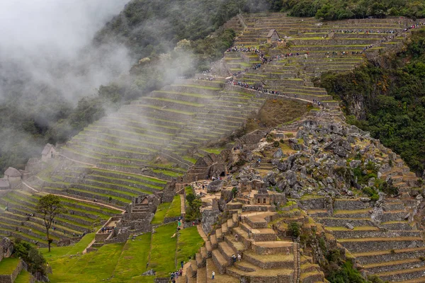 Machu Picchu Ancient City View Huchu Picchu Cloudy Weather — Stock Photo, Image