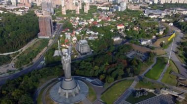 Motherland Monument and Kyiv top view after thr sunrise