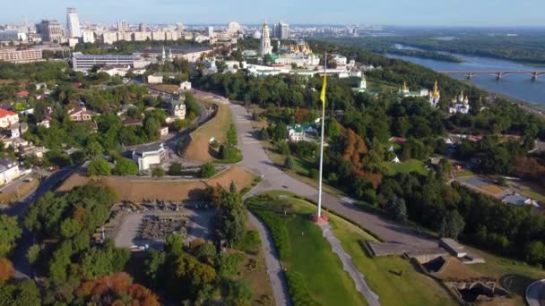 Μητρική Μνημείο Και Κίεβο Κορυφαία Θέα Μετά Την Ανατολή Του — Αρχείο Βίντεο