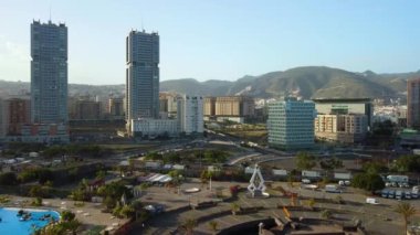 Aerial photography drone point of view from above modern architecture of Santa Cruz de Tenerife townscape, major city of island of Tenerife, Canary Islands, Spain