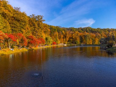 Feofaniya park in autumn taken with drone , Kyiv, Ukraine