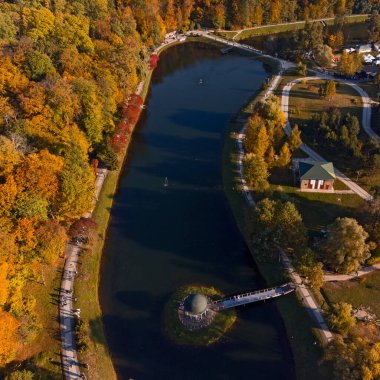Feofaniya park in autumn taken with drone , Kyiv, Ukraine