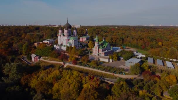 Beautiful Church River Bank Panteleimons Convent Monastery Ukrainian Orthaodox Church — Video Stock