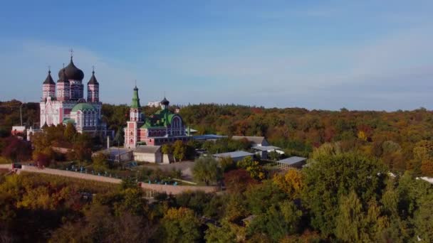 Beautiful Church River Bank Panteleimons Convent Monastery Ukrainian Orthaodox Church — Stock Video