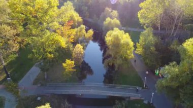Park Peremoga inautumn taken with drone in Kyiv, Ukraine