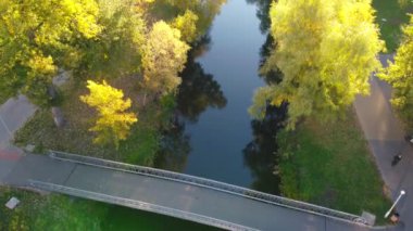 Park Peremoga in autumn taken with drone in Kyiv, Ukraine