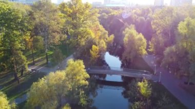 Park Peremoga in autumn taken with drone in Kyiv, Ukraine