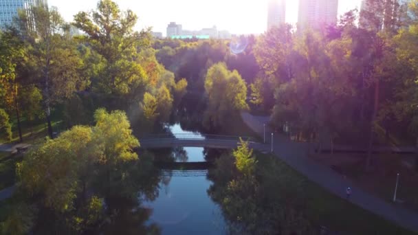 Парк Перемога Осенью Беспилотником Киеве Украина — стоковое видео