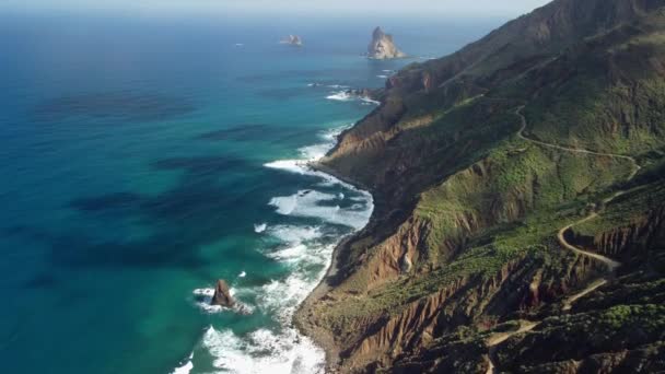 Veduta Aerea Drone Del Villaggio Vicino Alla Costa Dell Oceano — Video Stock