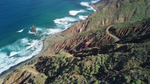 Aerial Drone View Village Ocean Coast Mountains Anaga Rural Park — Stock Video