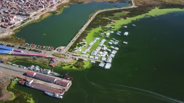 Panorama Aéreo Puno Con Lago Titicaca Perú Sudamérica — Vídeos de Stock