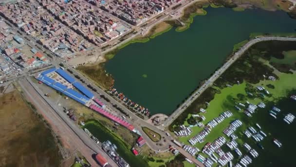 Panorama Udara Puno Dengan Danau Titicaca Peru Amerika Selatan — Stok Video