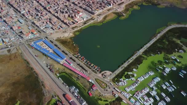 Panorama Aéreo Puno Con Lago Titicaca Perú Sudamérica — Vídeos de Stock