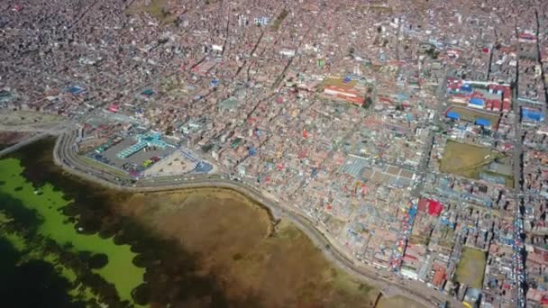 Panorama Aéreo Puno Con Lago Titicaca Perú Sudamérica — Vídeos de Stock