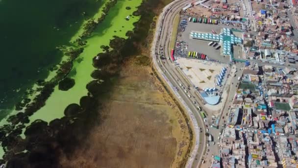 Авиационная Панорама Пуно Озером Титикака Перу Южная Америка — стоковое видео