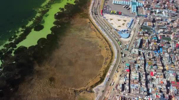 Luchtfoto Panorama Van Puno Met Titicaca Meer Peru Zuid Amerika — Stockvideo