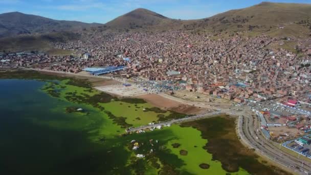 Panorama Aereo Puno Con Lago Titicaca Perù Sud America — Video Stock