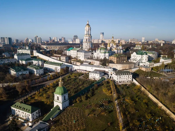 Vista Aerea Kiev Pechersk Lavra Sulle Colline Con Nebbia Mattutina Immagini Stock Royalty Free