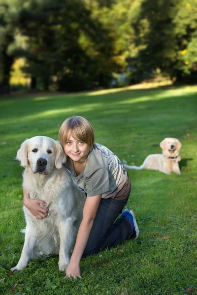 Boy with his dog in the park Stock Picture