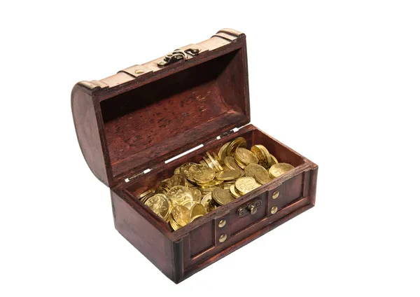 Open chest full of money — Stock Photo, Image