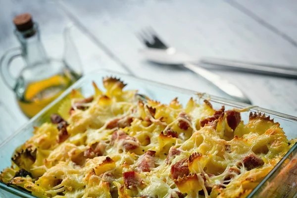 Baked pasta with smoked meat — Stock Photo, Image