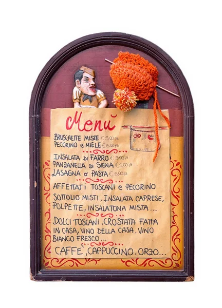 Közelkép a hagyományos olasz menüt cégtábla — Stock Fotó