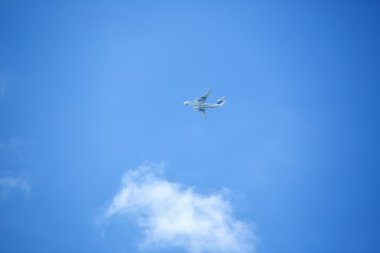 Mavi gökyüzünde uçan uçak