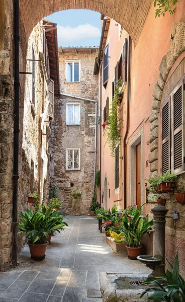 Bonita calle en la antigua ciudad de Toscana —  Fotos de Stock