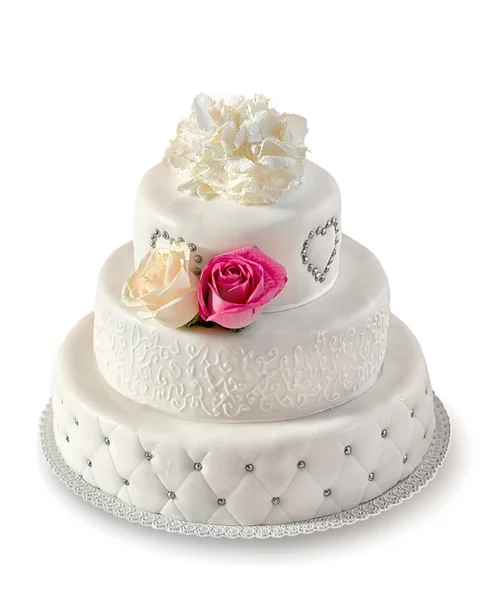 Traditionell bröllopstårta med rosa blommor — Stockfoto