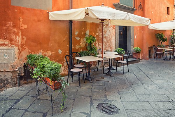 Lucca - outdoor dining nook in Tuscany, Italy