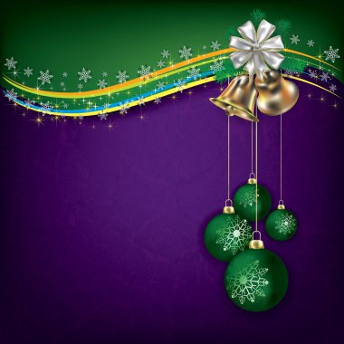 Yeşil süslemeleri ve el çanlarıyla Noel grunge arka planı