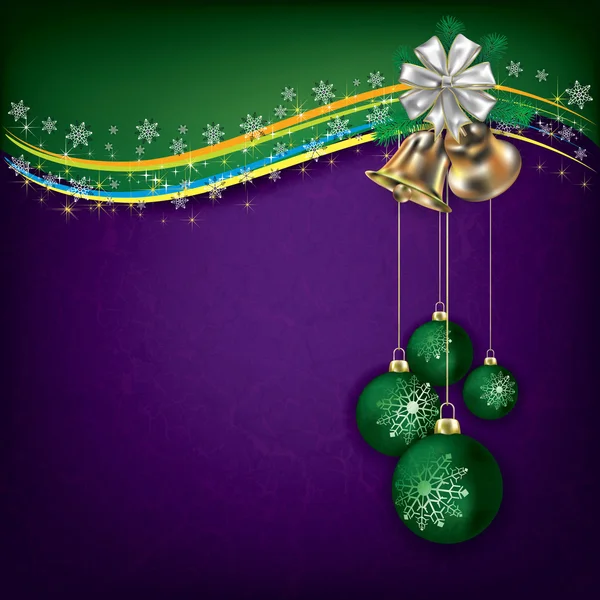 Kerst grunge achtergrond met groene decoraties en handbellen — Stockvector