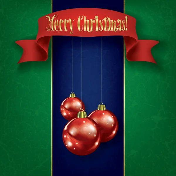 Saludo grunge de Navidad con decoraciones y cinta — Vector de stock
