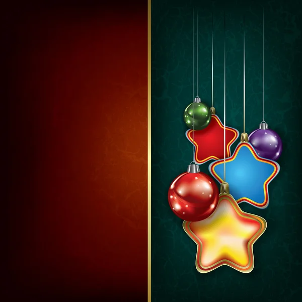 Grunge christmas greeting met sterren en ballen — Stockvector