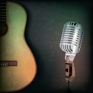abstract music background with retro microphone and guitar clipart