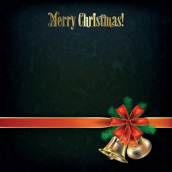 Grunge Noel tebrik çan ve kırmızı kurdele ile — Stok Vektör