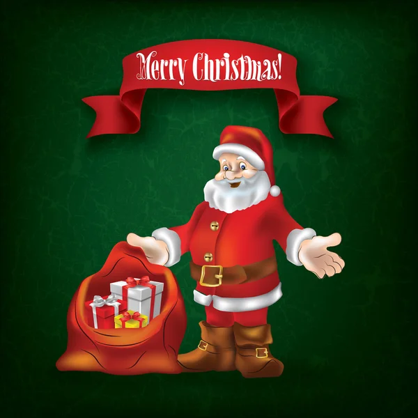 Grunge de Noël salutation avec le Père Noël et cadeaux — Image vectorielle