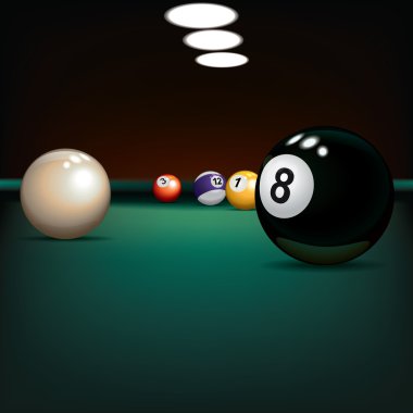 game illustration with billiard balls on green cloth clipart