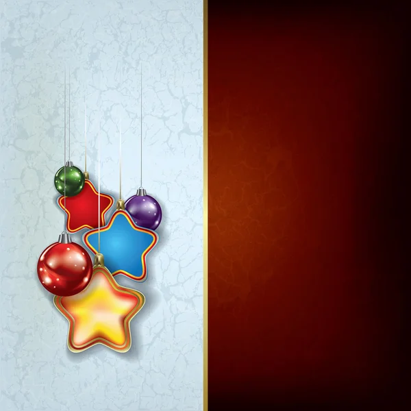 Grunge Julhälsningar med stjärnor och bollar — Stock vektor