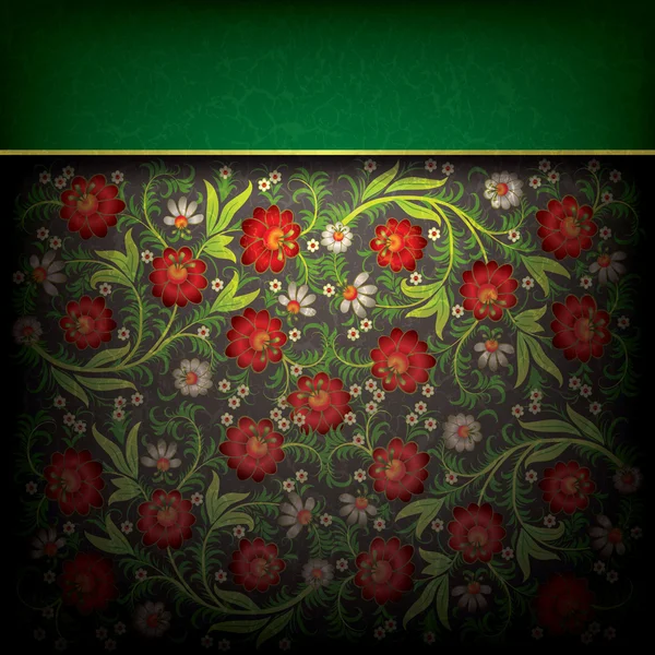 Abstraktní grunge květinový ornament s květinami na černém pozadí — Stockový vektor