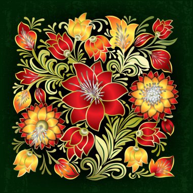 Yeşil soyut grunge floral süsleme