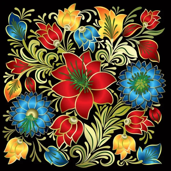 Абстрактный цветочный орнамент, выделенный на черном — стоковый вектор