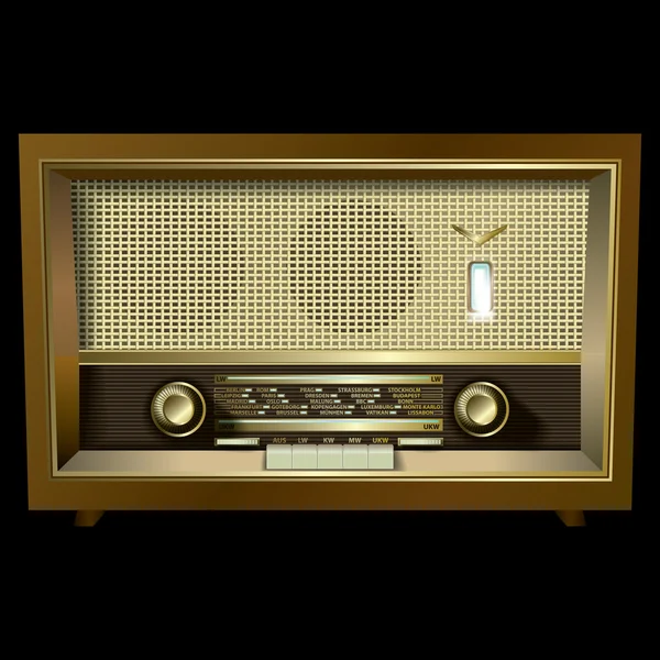 黒に分離されたレトロなラジオ — ストックベクタ
