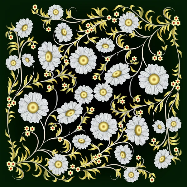 Ornamento floral abstracto con manzanillas en verde — Archivo Imágenes Vectoriales