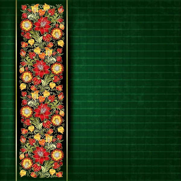 Abstracto adorno floral rojo grunge en verde — Vector de stock