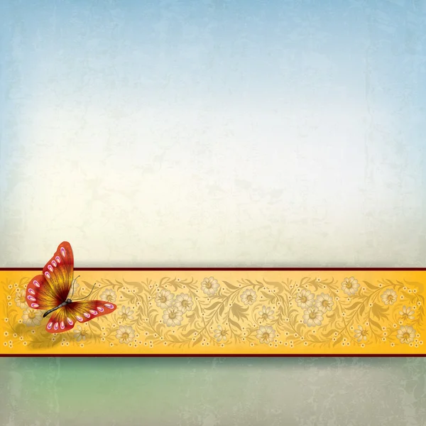 Fondo abstracto con mariposa y adorno floral — Vector de stock